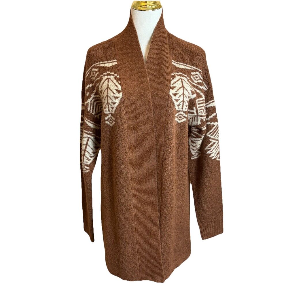 d&co. Women’s M Brown Open Front Shawl Cardigan Knit Southwestern Aztec